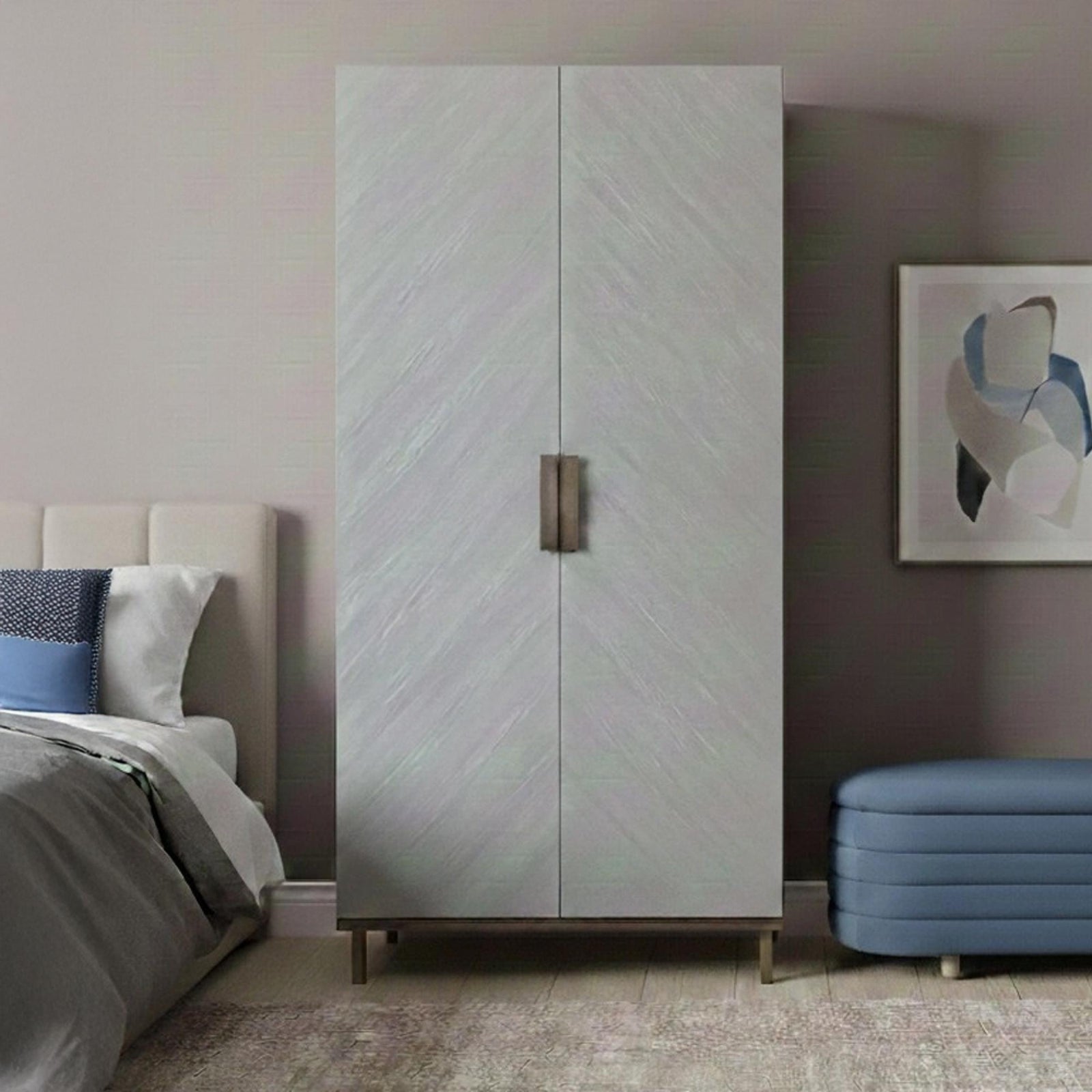 Twenty 10 Design Lilly 2 Door Chevron Wardrobe Soft Grey and Bronze