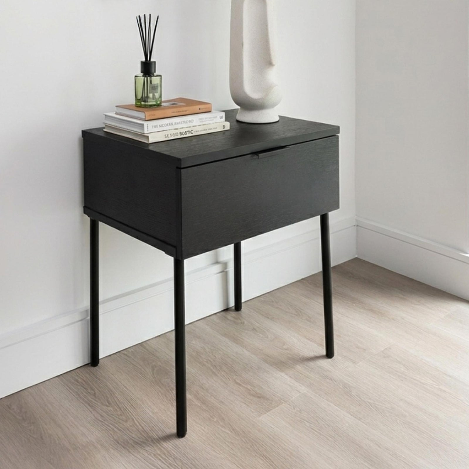 Luna Black 1 Drawer Bedside Table product view