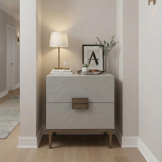 Lilly Soft Grey Chevron 2 Drawer Bedside Table product view