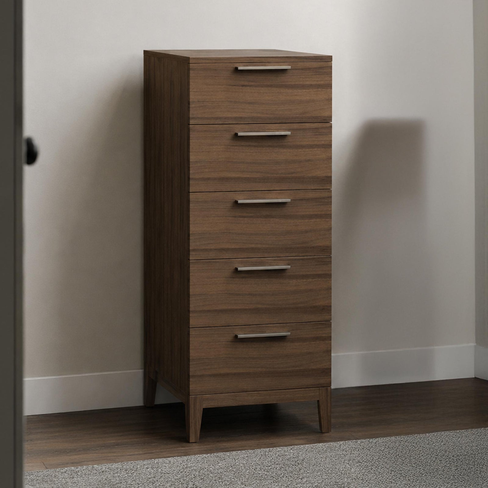 Calla Walnut Dark Wood 5 Drawer Narrow Chest product view