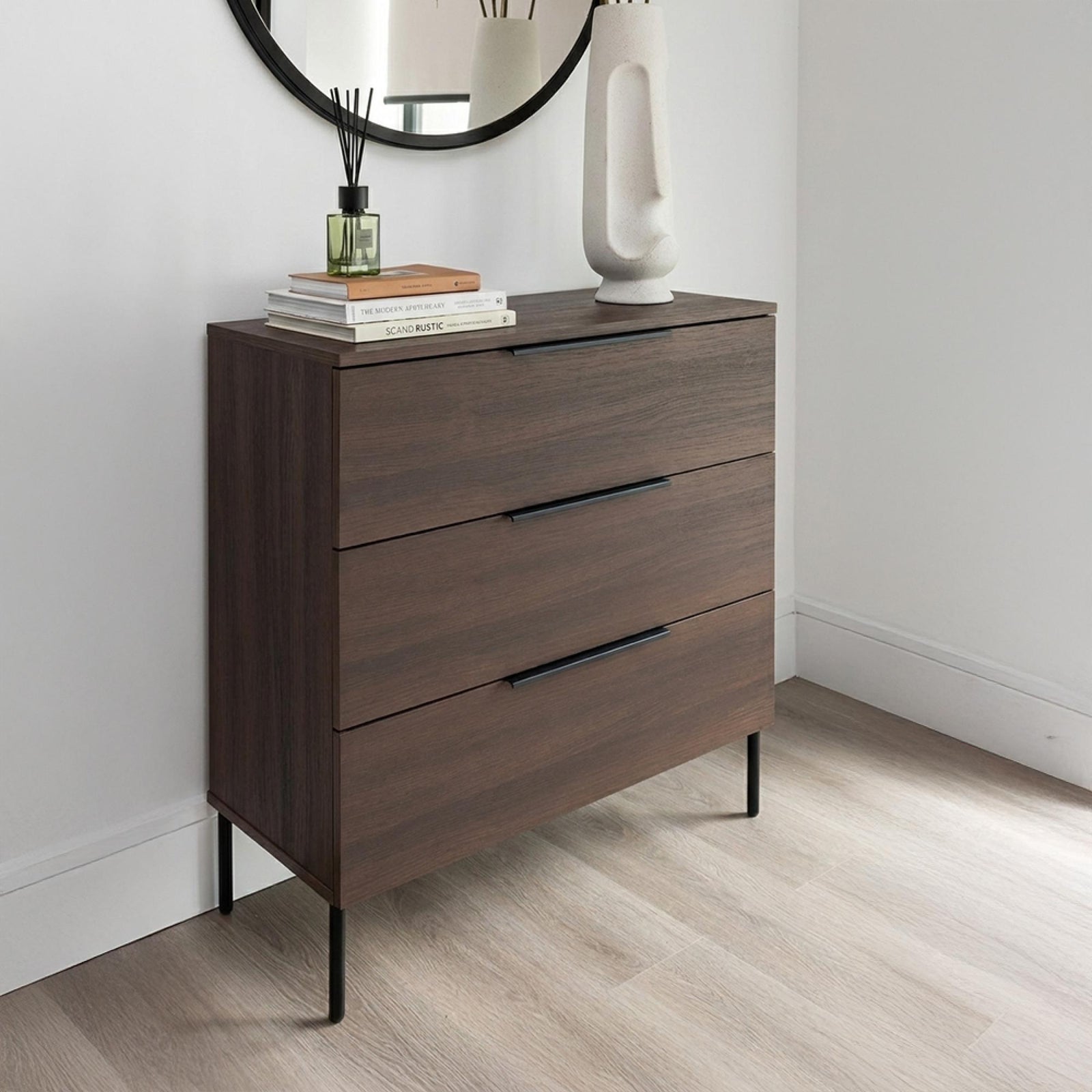 Luna Espresso and Black 3 Drawer Wide Chest product view