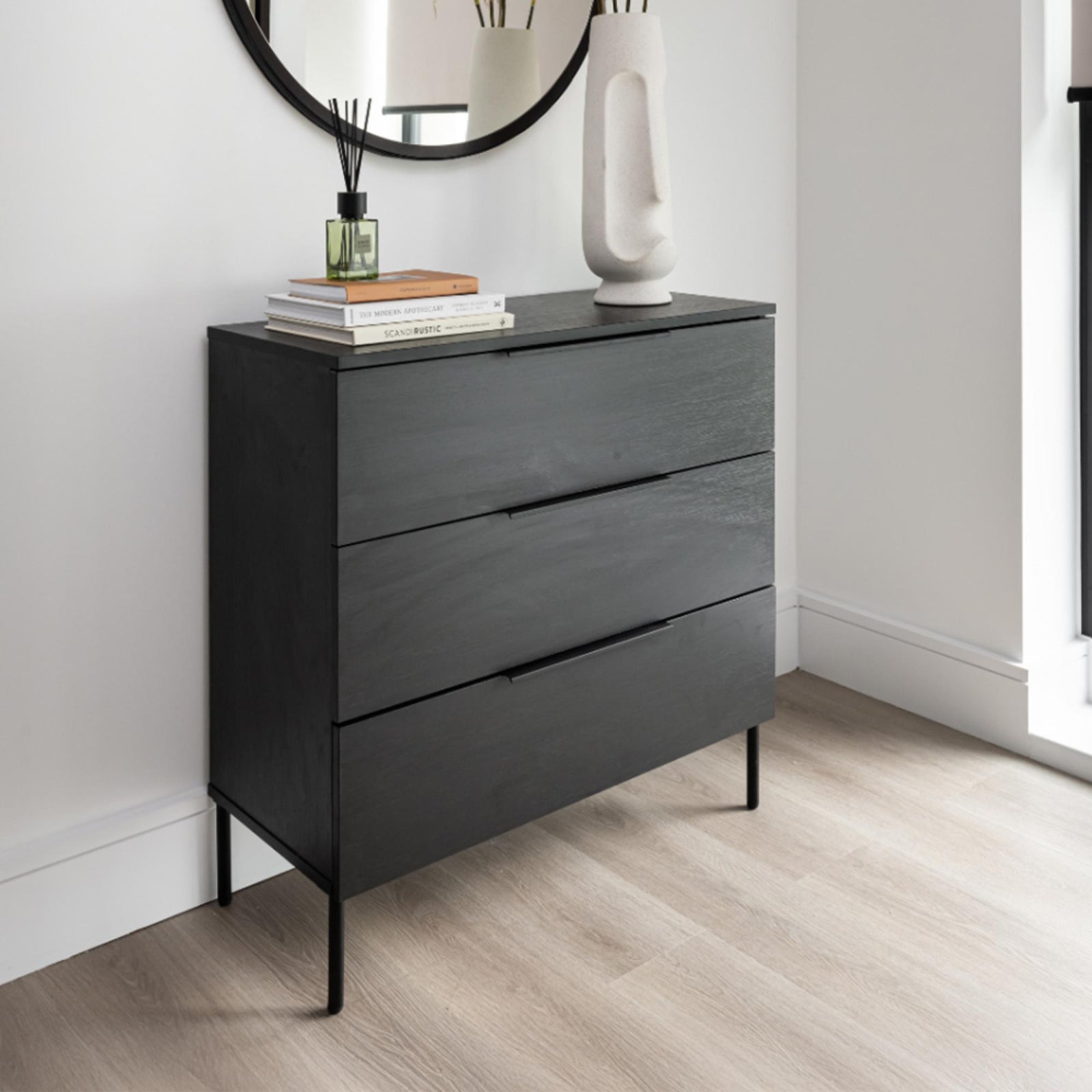 Luna Black 3 Drawer Wide Chest product view