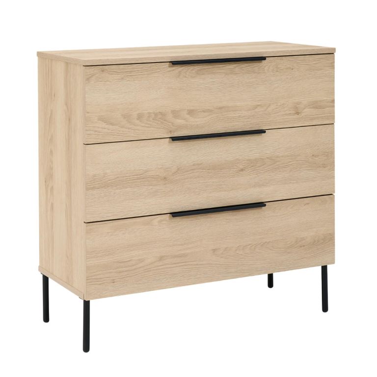 Luna Oak and Black 3 Drawer Wide Chest additional view 1