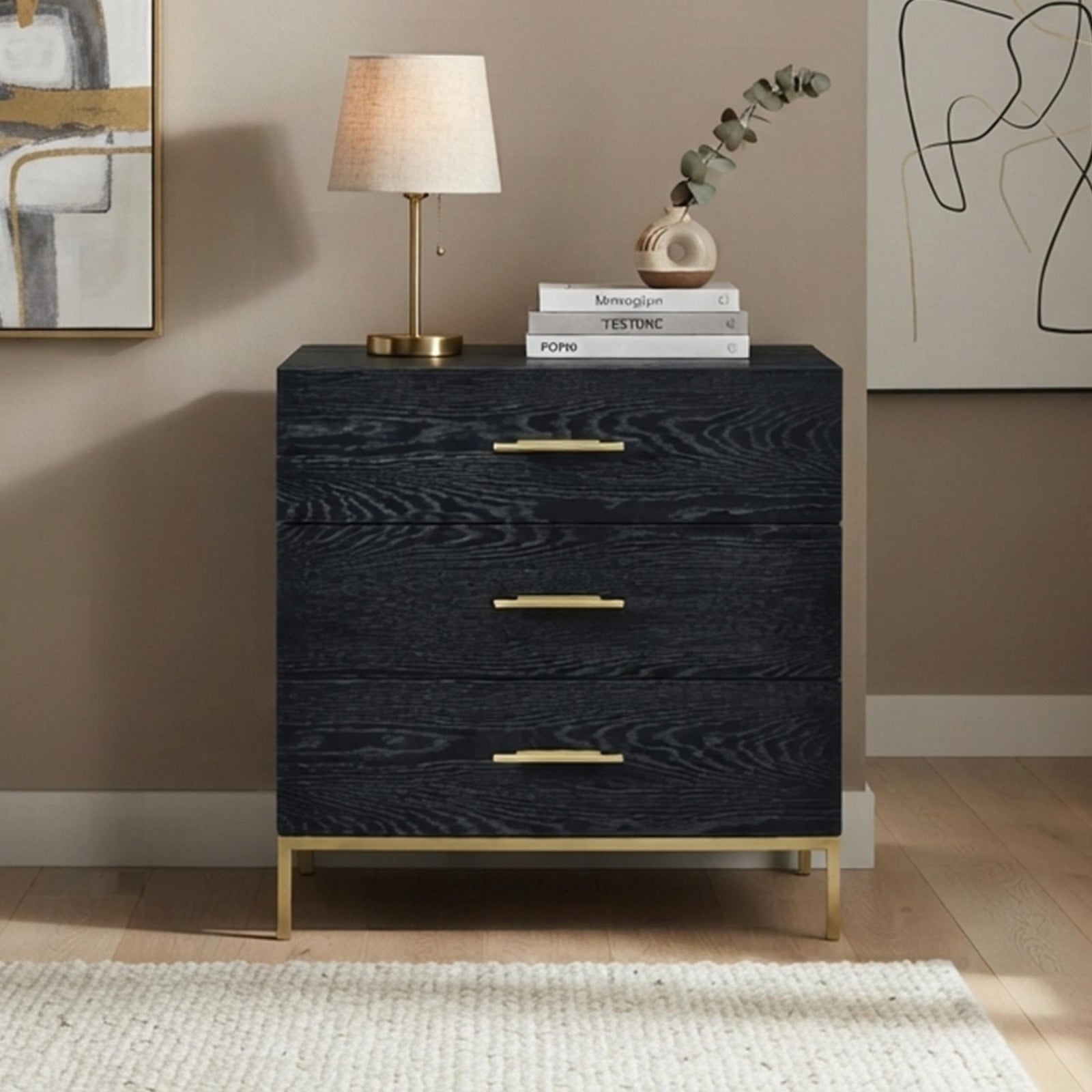 Tulip Wenge Black and Gold 3 Drawer Chest product view