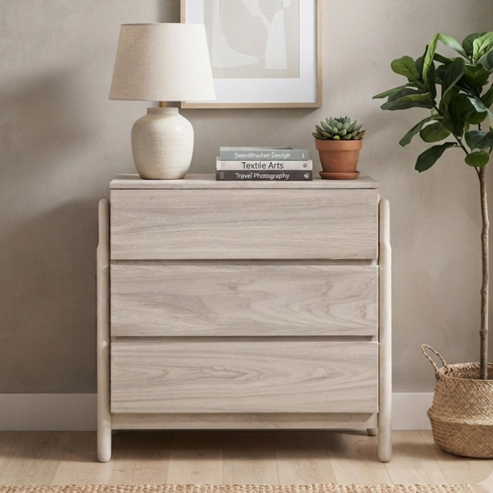 Whisper White Washed Oak 3 Drawer Wide Chest product view