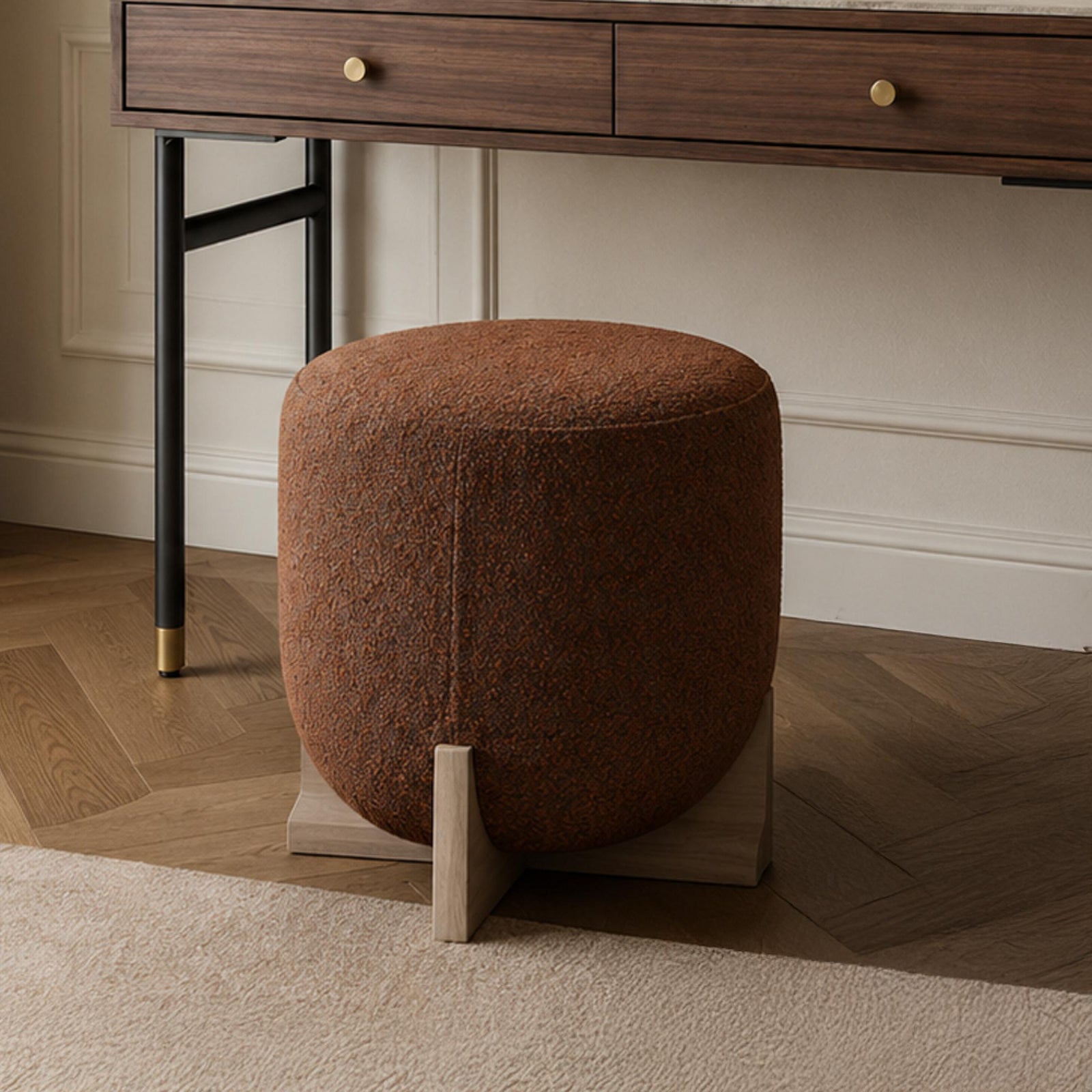 Whisper Burnt Orange and White Washed Oak Round Padded Stool product view