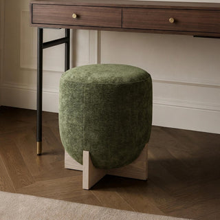 Whisper Olive Green and White Washed Oak Round Padded Stool product view