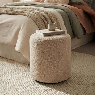 Ben Cologne Mink Round Bouclé Bedroom Stool product view