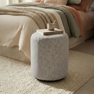Ben Cologne Dove Round Bouclé Bedroom Stool product view