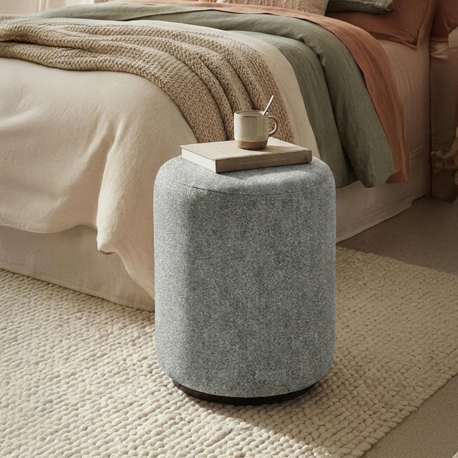 Ben Calico Round Bouclé Bedroom Stool product view