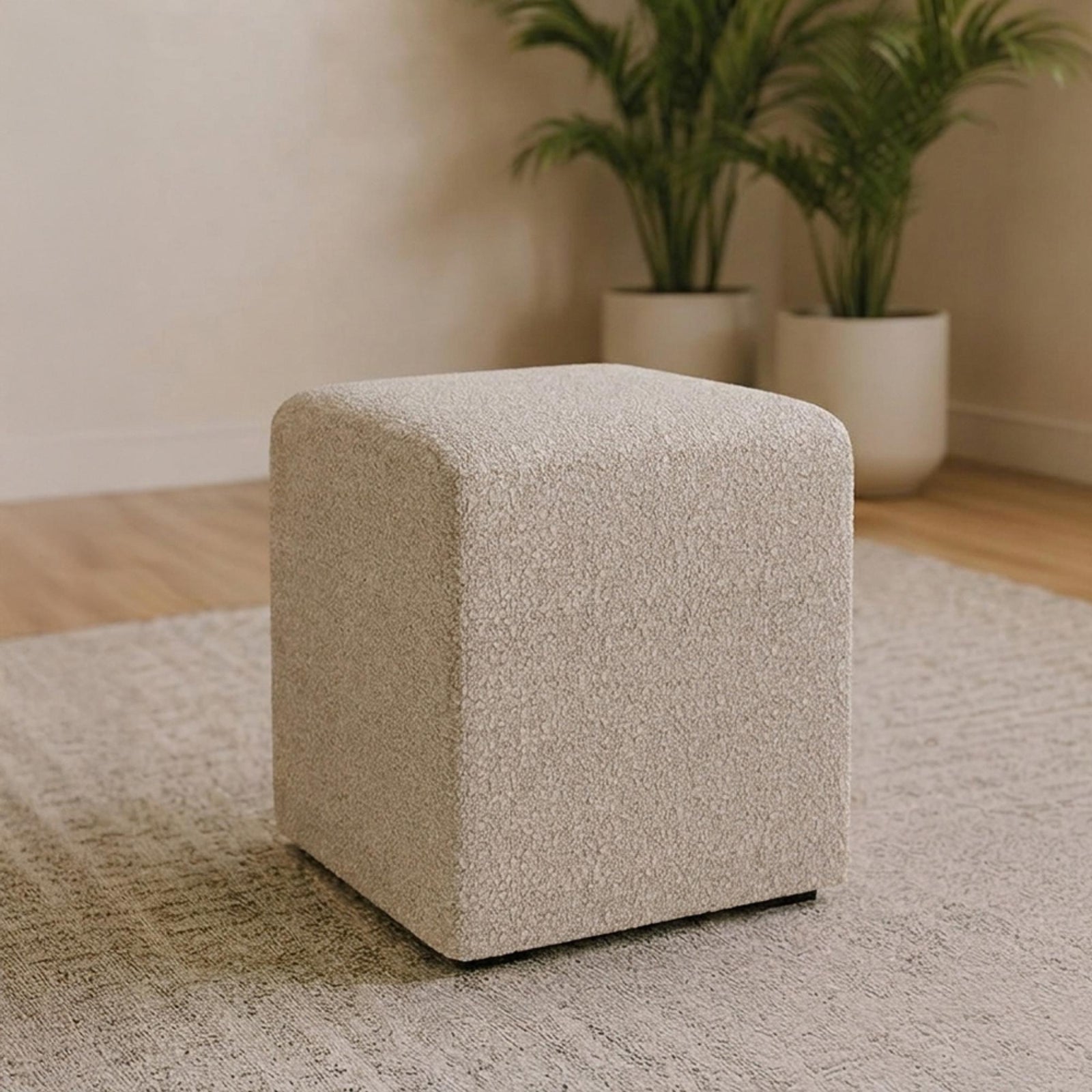 Ben Cologne Dove Square Bouclé Bedroom Stool product view