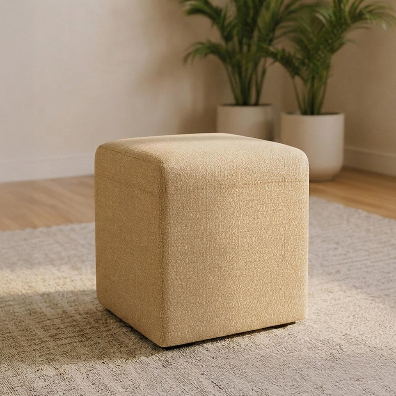 Ben Cologne Latte Square Bouclé Bedroom Stool product view