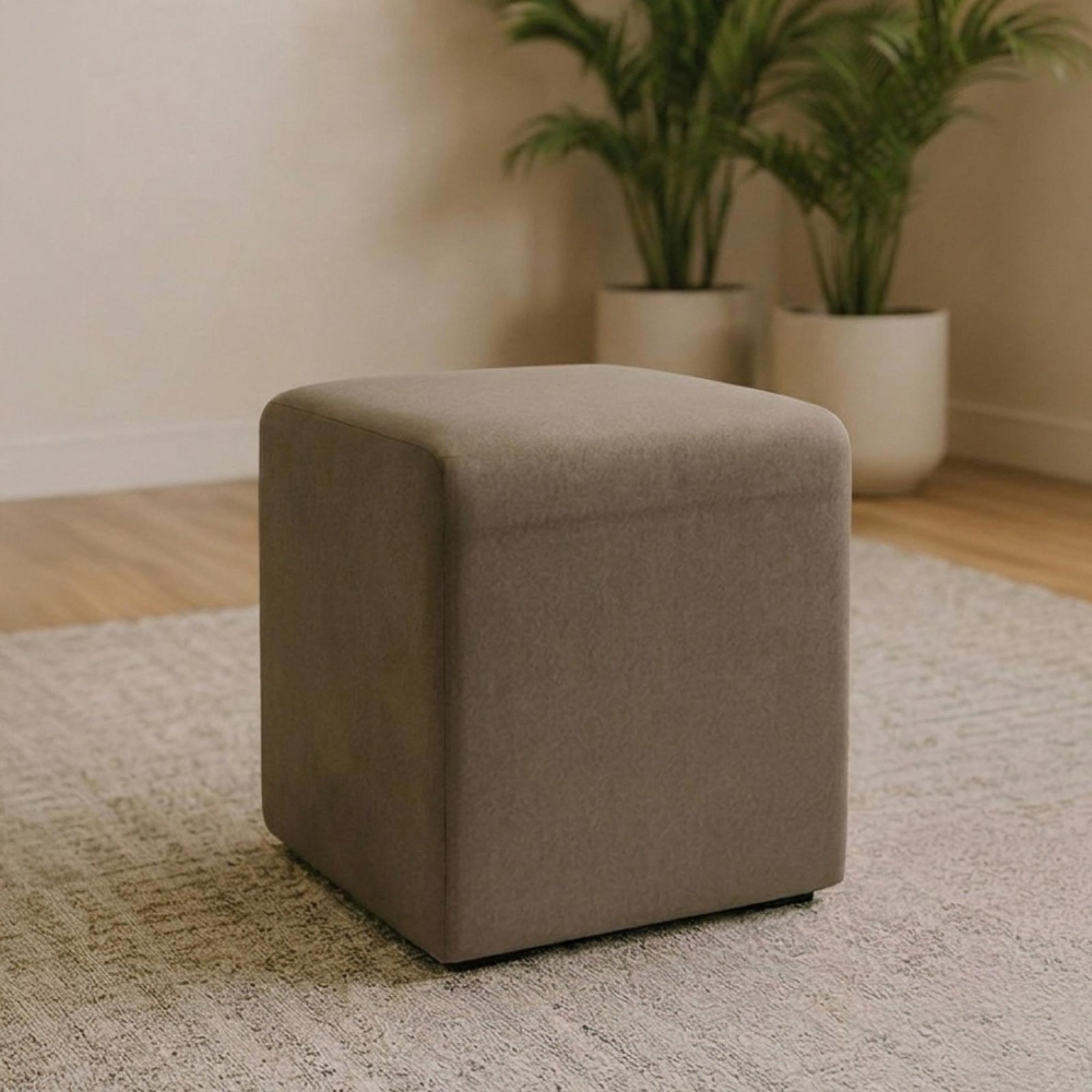 Ben Cedar Brown Square Bouclé Bedroom Stool product view