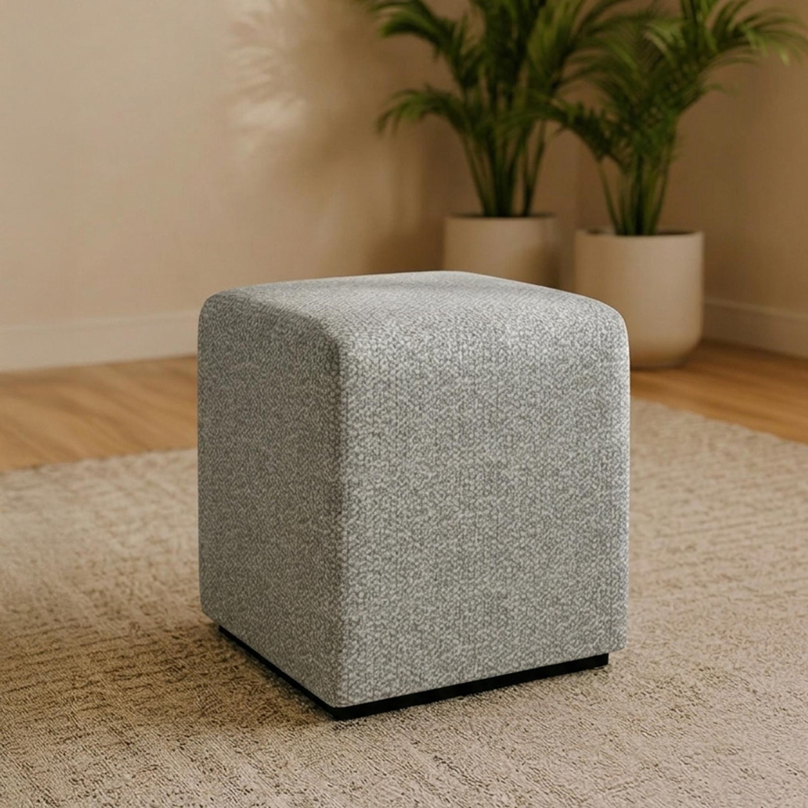 Ben Calico Square Bouclé Bedroom Stool product view