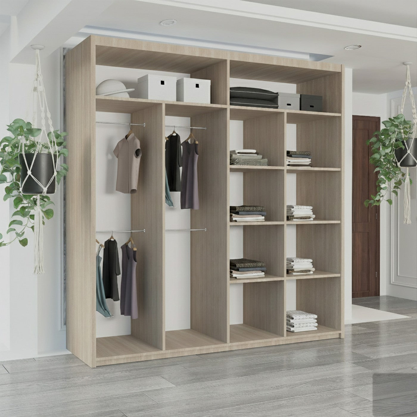Valencia 203cm oak mirrored LED sliding wardrobe – image 3