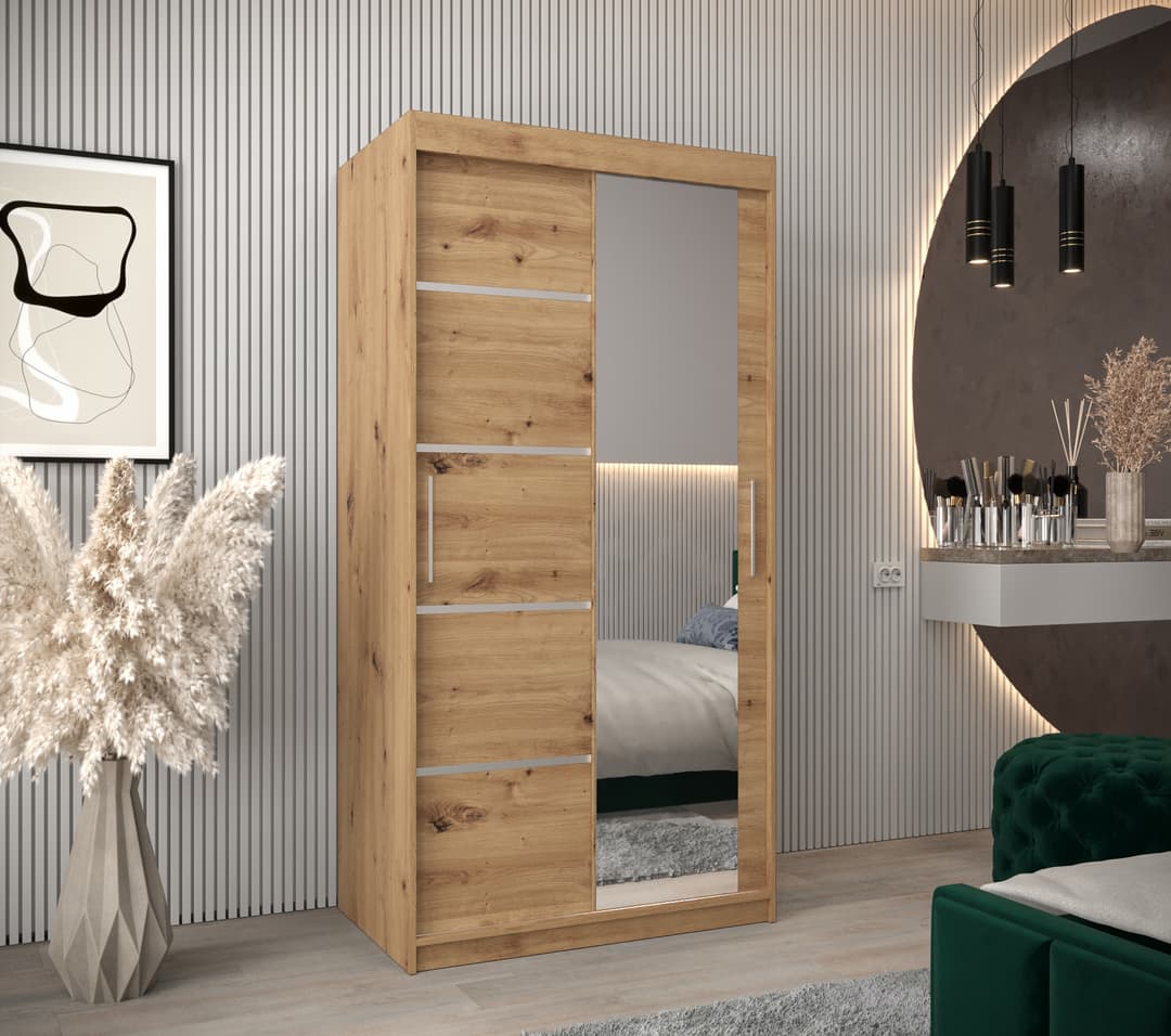 Verona 02 Sliding Door Wardrobe 100cm - Oak Artisan — view 2
