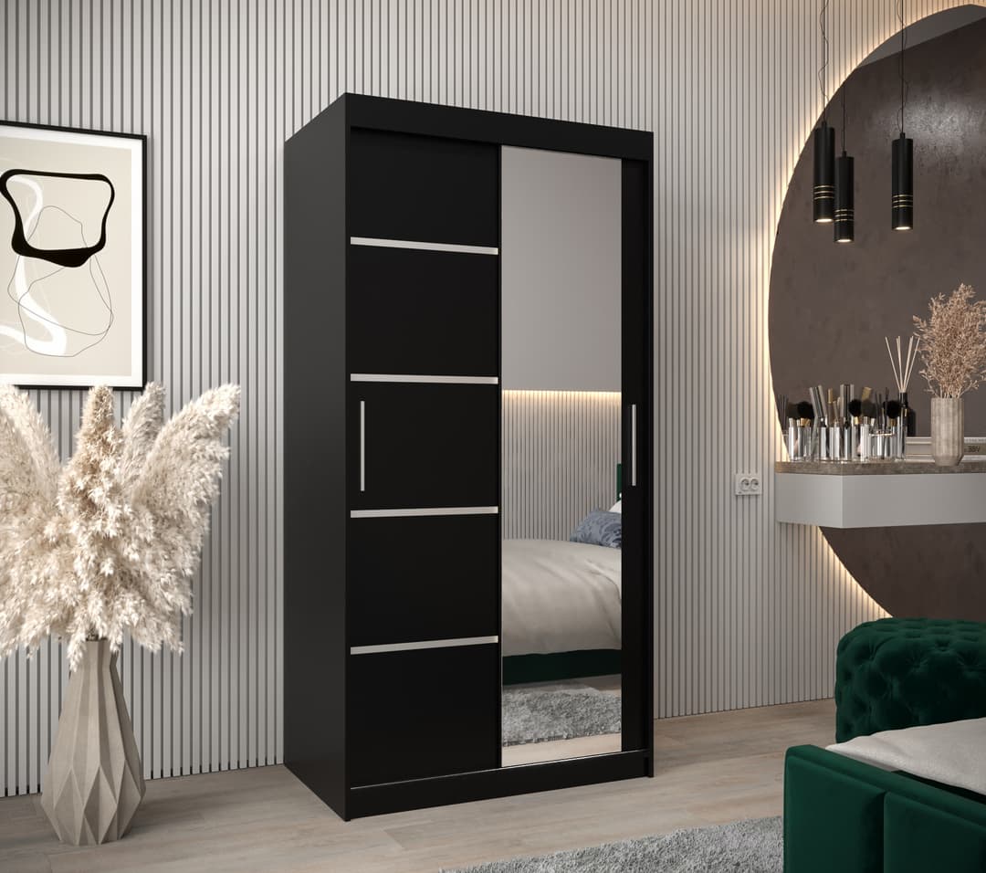 Verona 02 Sliding Door Wardrobe 100cm - Black — view 2