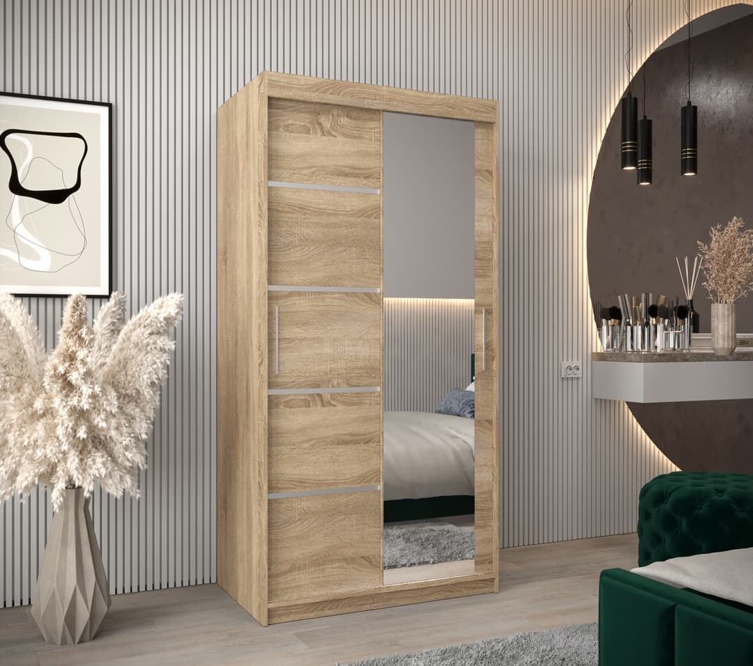 Verona 02 Sliding Door Wardrobe 100cm - Oak Sonoma — view 2