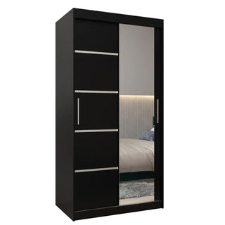 Vevey II Mirrored Wardrobe 2 Sliding Doors 100cm In Black