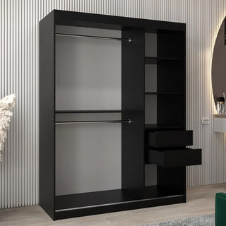 Vevey II Mirrored Wardrobe 2 Sliding Doors 150cm In Black