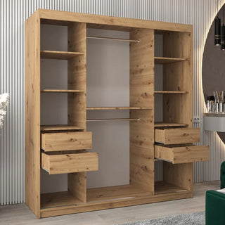 Vevey II Mirrored Wardrobe 2 Sliding Doors 180cm In Artisan Oak