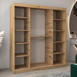 Vevey II Mirrored Wardrobe 2 Sliding Doors 180cm In Artisan Oak