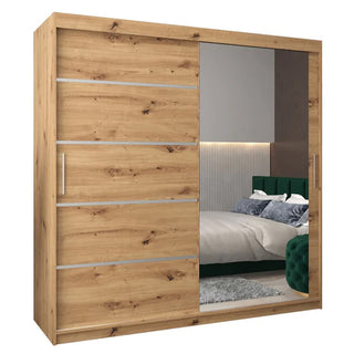 Vevey II Mirrored Wardrobe 2 Sliding Doors 200cm In Artisan Oak