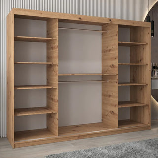 Vevey II Mirrored Wardrobe 3 Sliding Doors 250cm In Artisan Oak