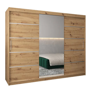 Vevey II Mirrored Wardrobe 3 Sliding Doors 250cm In Artisan Oak