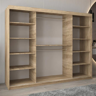 Vevey II Mirrored Wardrobe 3 Sliding Doors 250cm In Sonoma Oak