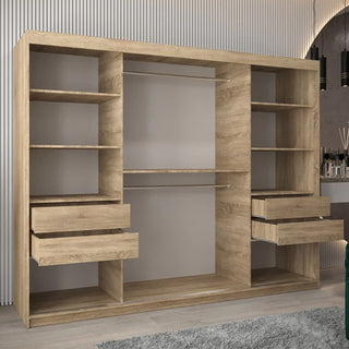 Vevey II Mirrored Wardrobe 3 Sliding Doors 250cm In Sonoma Oak