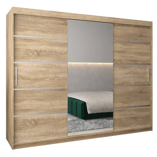 Vevey II Mirrored Wardrobe 3 Sliding Doors 250cm In Sonoma Oak