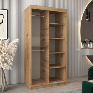 Vevey III Mirrored Wardrobe 2 Sliding Doors 100cm In Artisan Oak