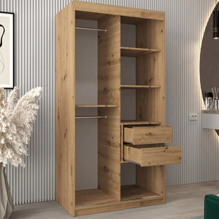 Vevey III Mirrored Wardrobe 2 Sliding Doors 100cm In Artisan Oak