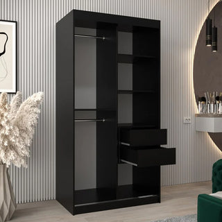 Vevey III Mirrored Wardrobe 2 Sliding Doors 100cm In Black
