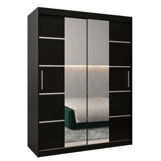Vevey III Mirrored Wardrobe 2 Sliding Doors 150cm In Black