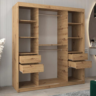 Vevey III Mirrored Wardrobe 2 Sliding Doors 180cm In Artisan Oak