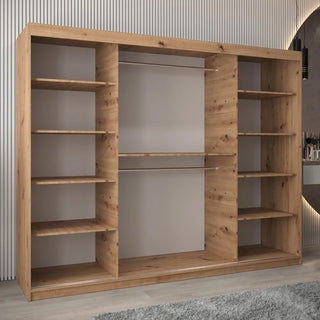Vevey III Mirrored Wardrobe 3 Sliding Doors 250cm In Artisan Oak