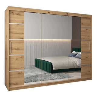 Vevey III Mirrored Wardrobe 3 Sliding Doors 250cm In Artisan Oak