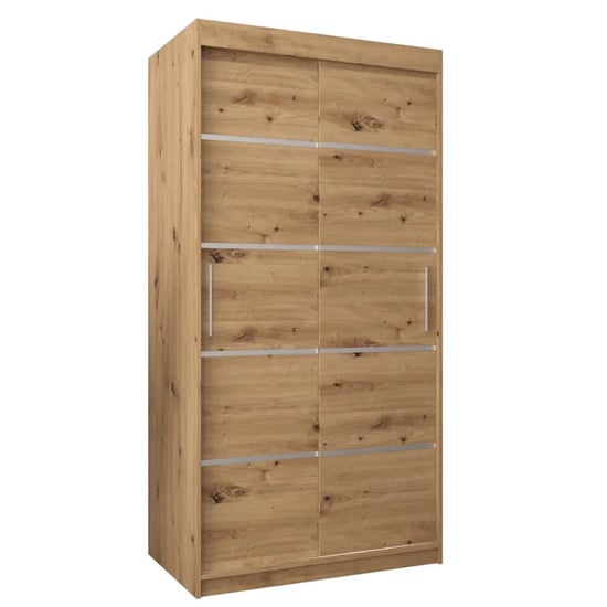 VEVEY I wooden wardrobe with 2 sliding doors in Artisan Oak finish, 100cm width.