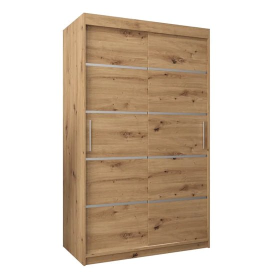 CHOICEWARDROBE Vevey I 120cm artisan oak sliding door wardrobe with silver strips.