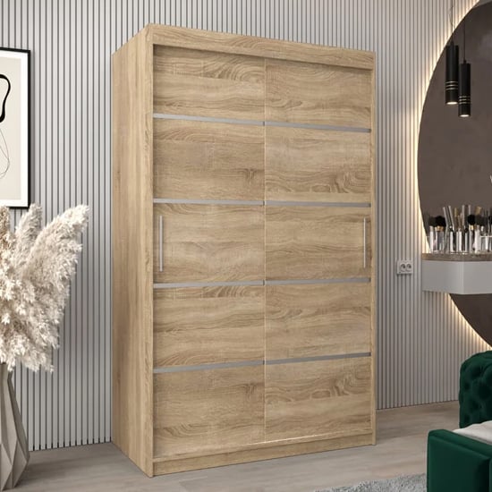VEVEY I WOODEN WARDROBE 2 sliding doors 120cm Sonoma Oak with metal handles