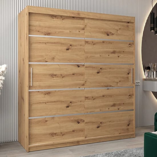 CHOICEWARDROBE Vevey I 180cm 2-door sliding wardrobe in artisan oak with silver accents.
