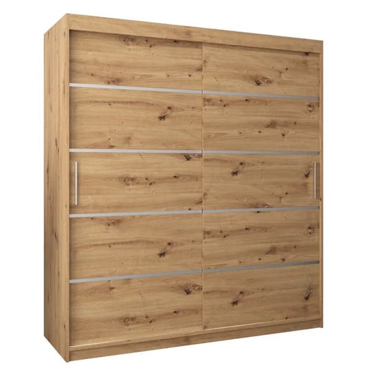 CHOICEWARDROBE Vevey I 2-door sliding wardrobe in Artisan Oak finish with silver handles.