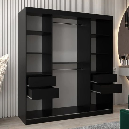 CHOICEWARDROBE Vevey I black 2-door sliding wardrobe with hanging rails and drawers
