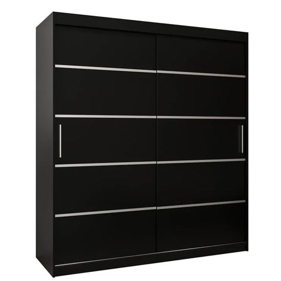 CHOICEWARDROBE Vevey I black sliding door wardrobe with silver horizontal strips, 2 doors