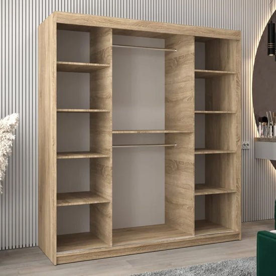 VEVEY I 180cm Sonoma Oak sliding door wardrobe with shelves and hanging rail