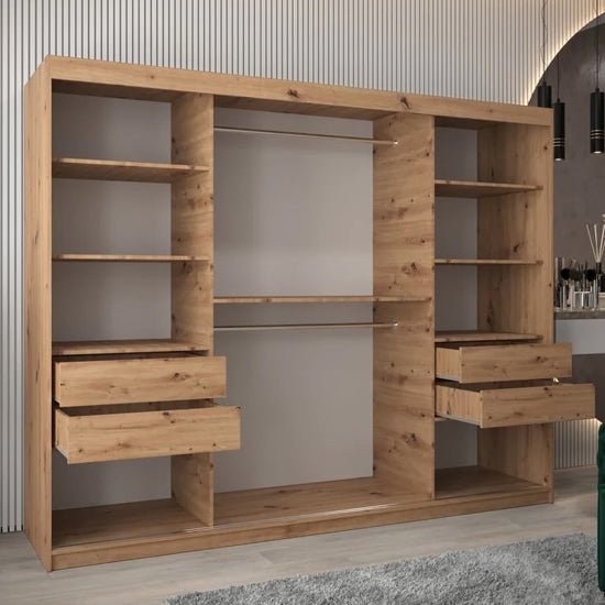 VEVEY I 250cm Artisan Oak 3 Sliding Door Wardrobe with shelves and drawers