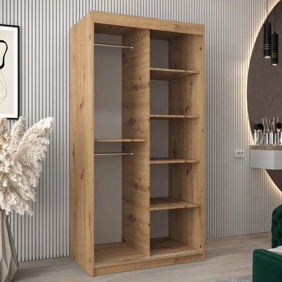 CHOICEWARDROBE Vevey II 100cm sliding door wardrobe in Artisan Oak with one mirrored door.