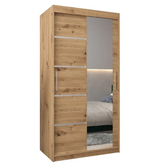 CHOICEWARDROBE Vevey II 100cm Artisan Oak sliding door wardrobe with one mirrored door.